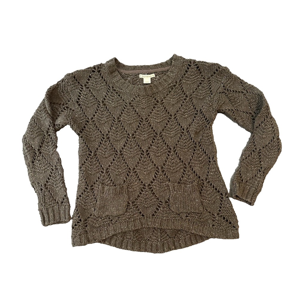 Wool Blend Open Knit Womens Brown Sweater M Ruff Hewn Cottagecore Rustic Fall